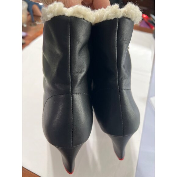 Lola Ramona Hearts Black Heeled Ankle Boots With Faux Fur Trim Size 9.5-10 - Picture 8 of 11